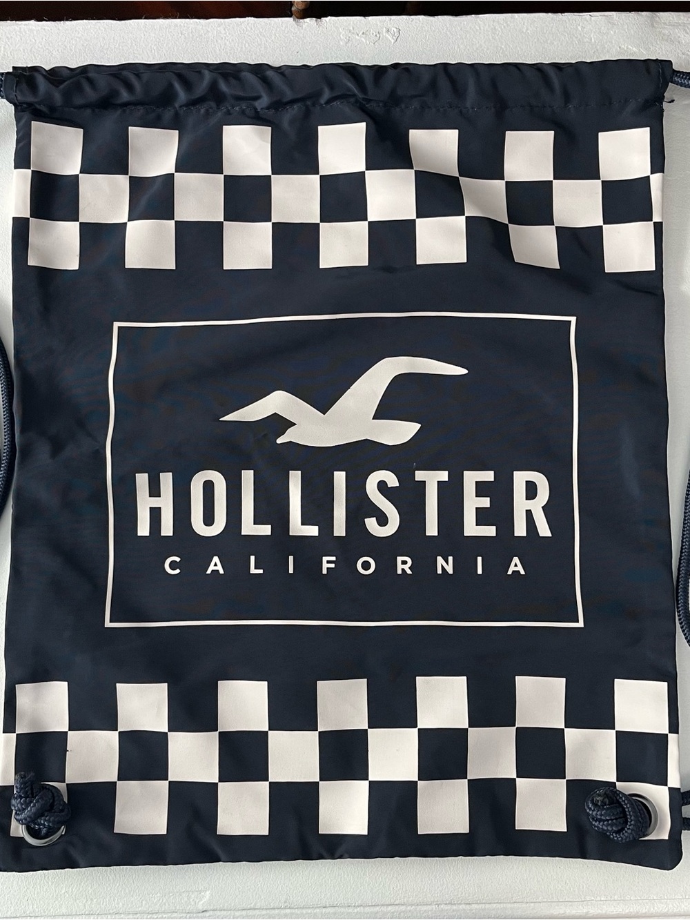Hollister California Blue & White Cinch Bag Size 13x16”